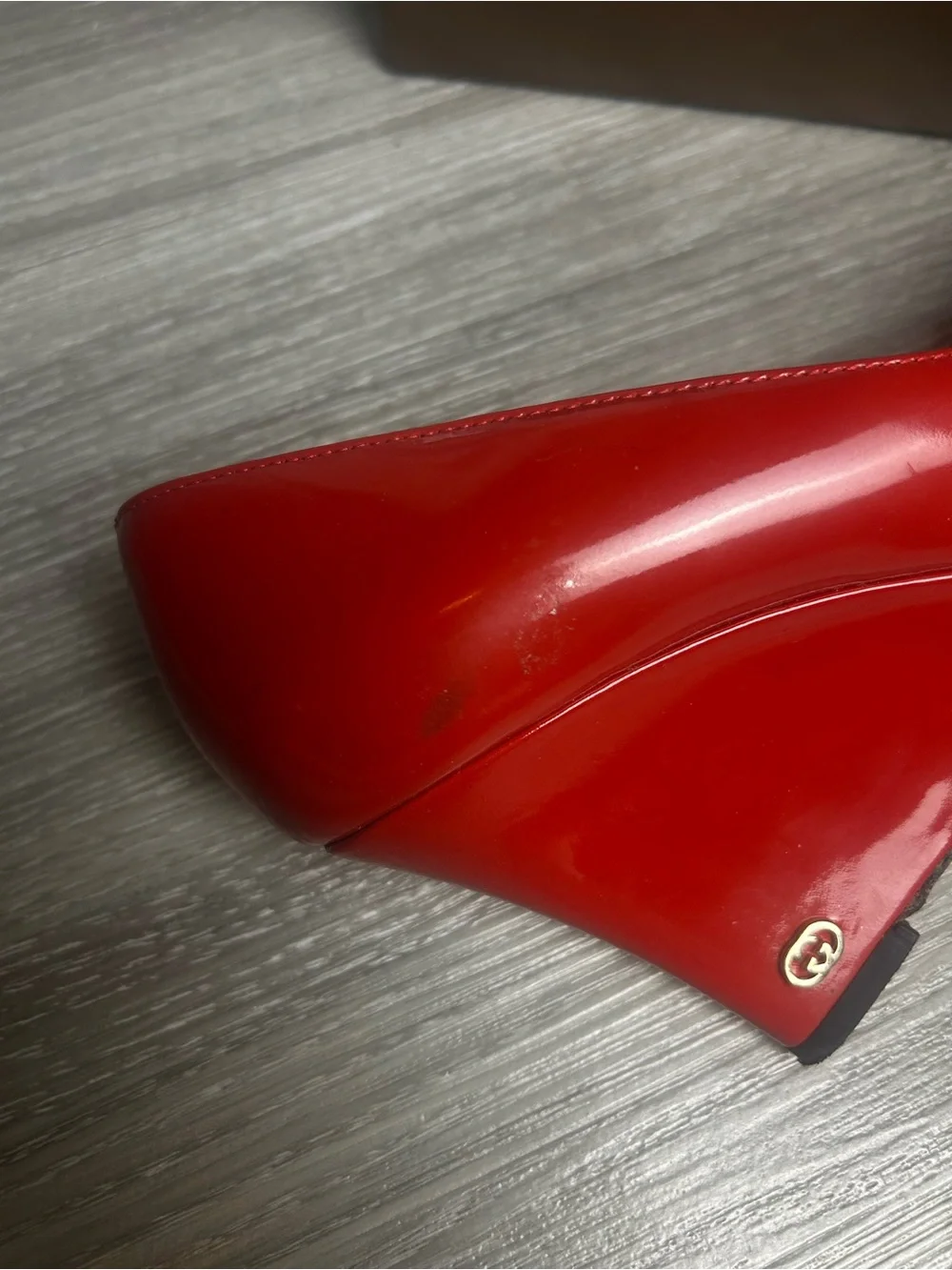 Gucci Red Patent Leather Peep Toe Wedge Pumps Heels Size 8 B